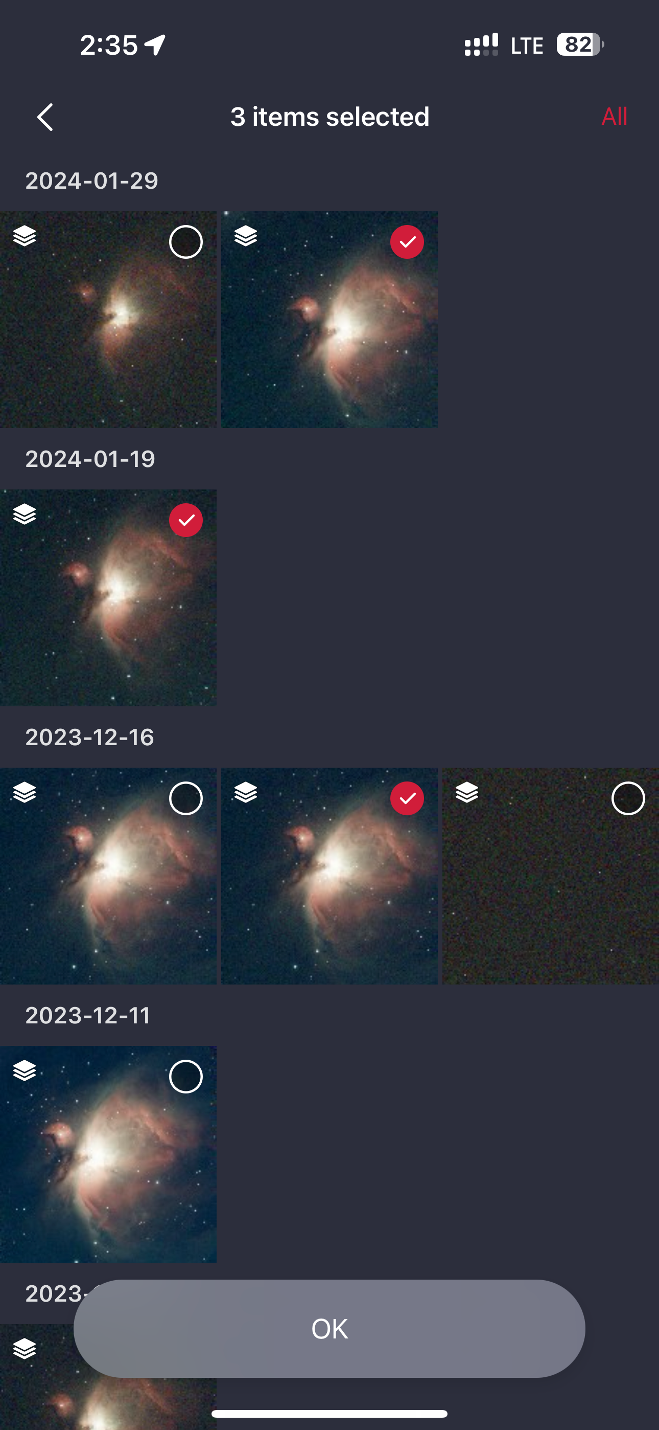 Picking images to stack in Seestar app